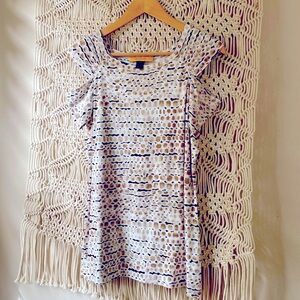 ST. John geometric split sleeve shirt sleeve white, tan, black blouse